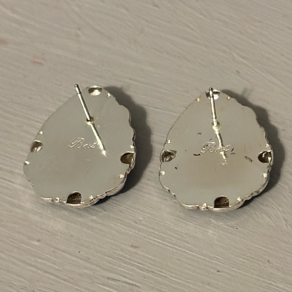 Vintage Signed Best Silver & Turquoise Pierced Earrings - Picture 3 of 5